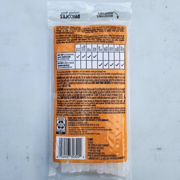 NEW Gorilla Hot Glue Sticks Clear Full Size 8" Long 20 Count Arts and Crafts Cra - Picture 7 of 14